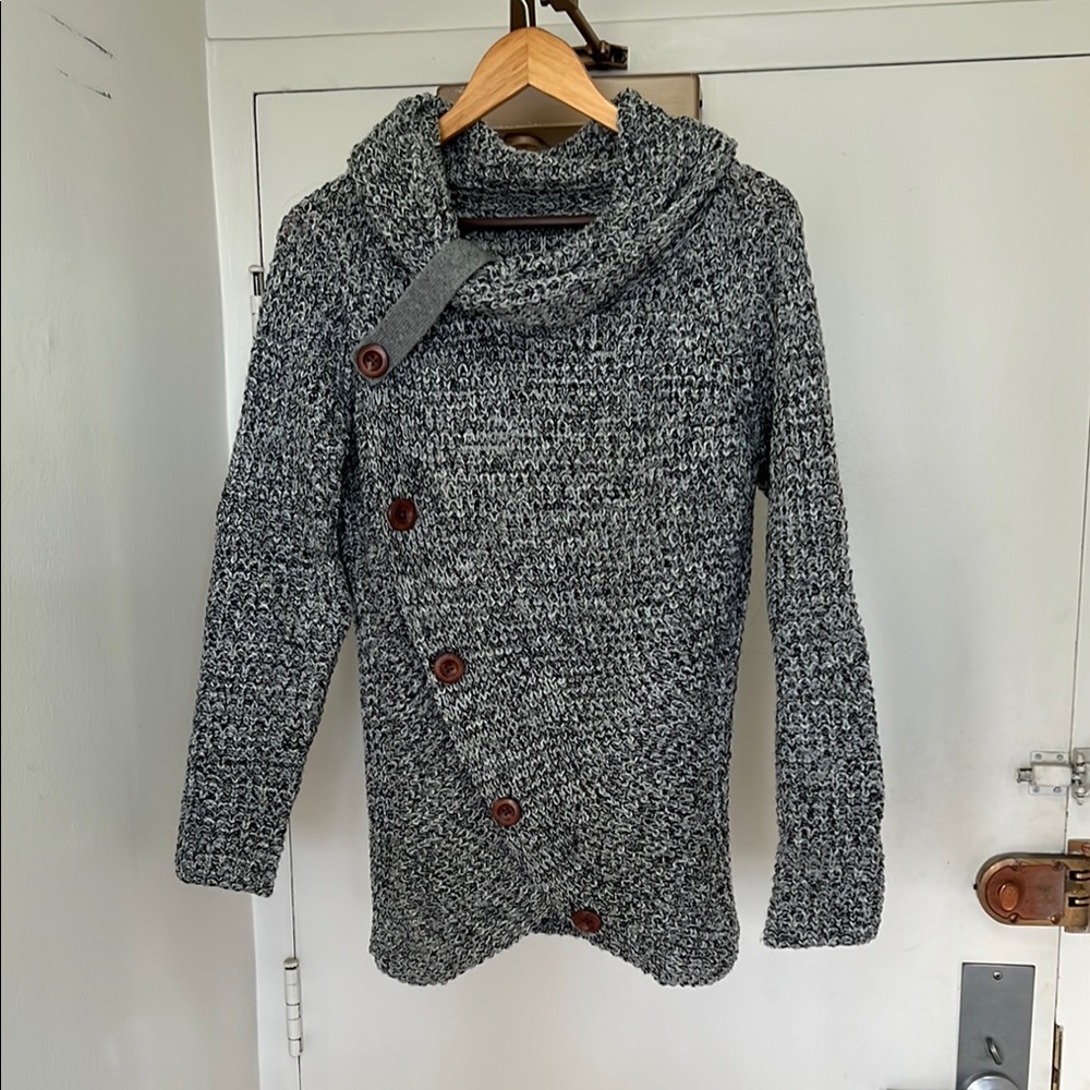 Gray Knit Sweater With Button Details